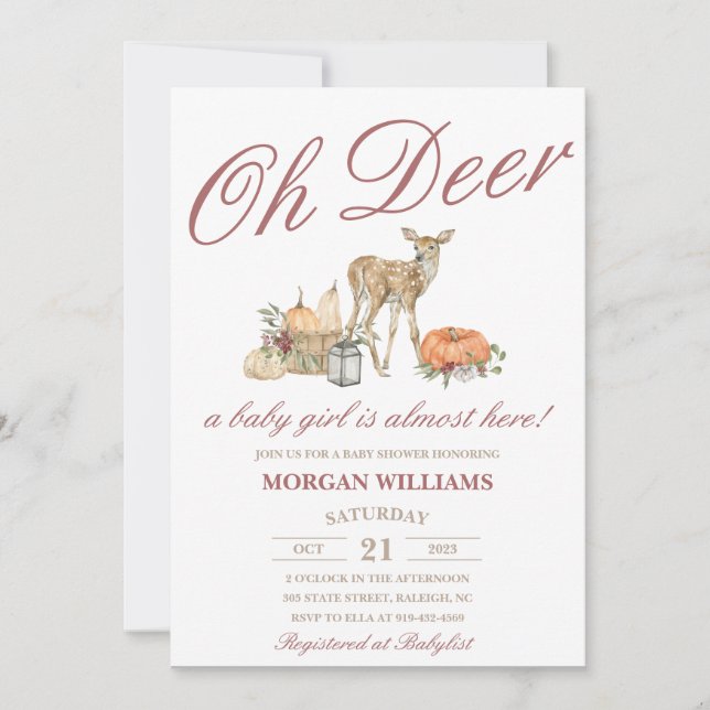 Girl Deer Baby Shower Invitation (Front)