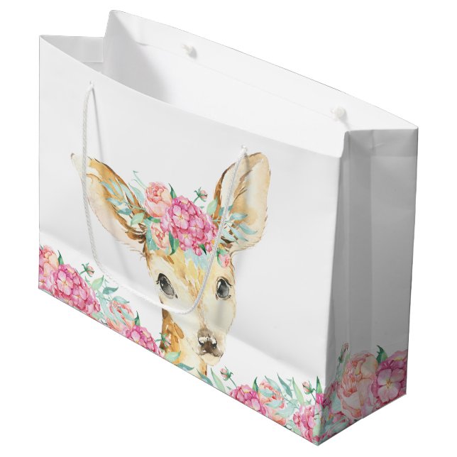Girl Deer Baby Shower Large Gift Bag (Front Angled)