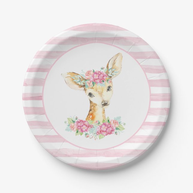 Girl Deer Baby Shower Paper Plates (Front)