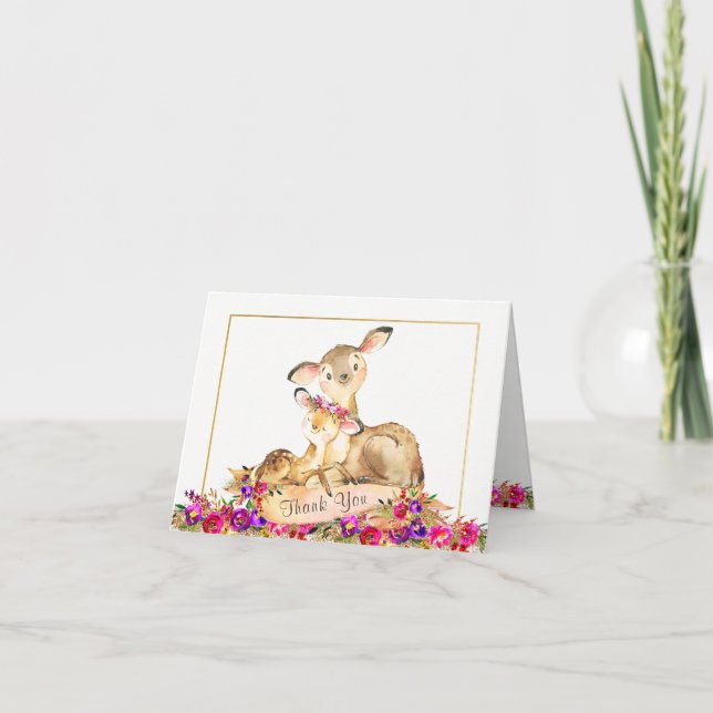 Girl Deer Baby Shower Thank You Cards (Front)