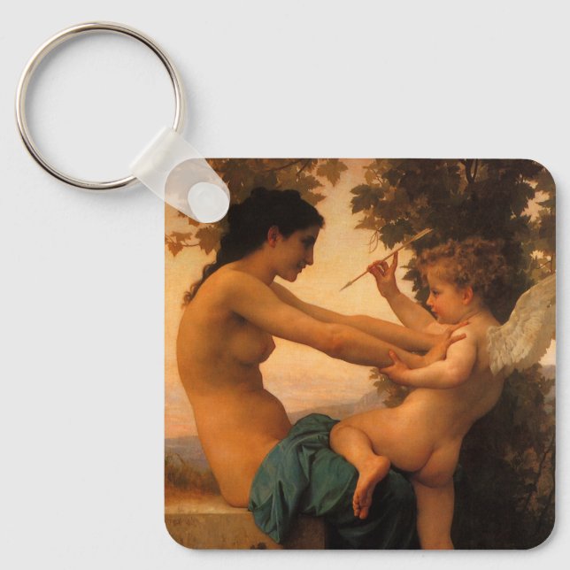 Girl Defending Herself Against Cupid by Bouguereau Keychain (Front)