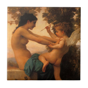 Girl Defending Herself Against Cupid by Bouguereau Tile