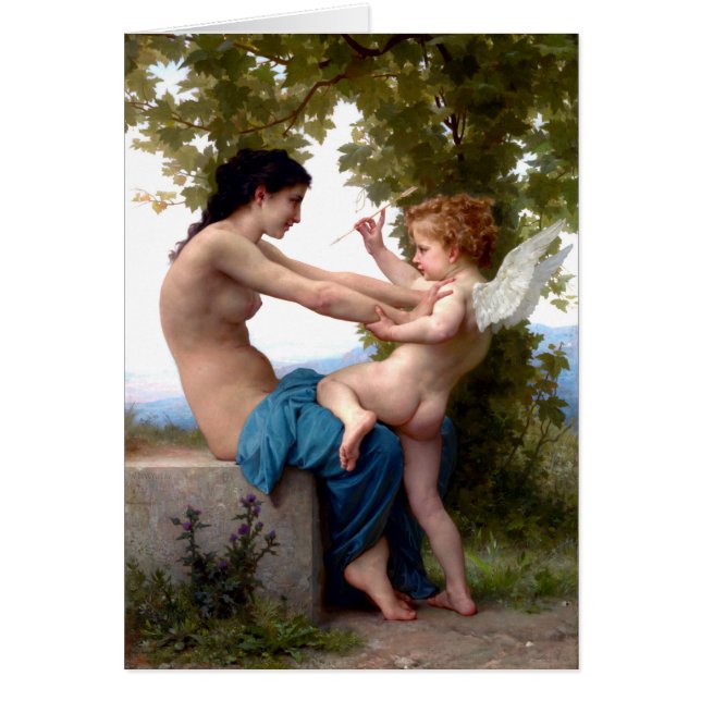 Girl Defending Herself Against Eros Cupid Painting (Front)