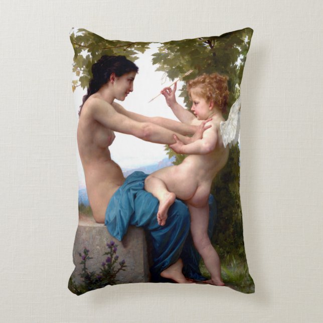 Girl Defending Herself Against Eros Cupid Painting Accent Pillow (Front(Vertical))