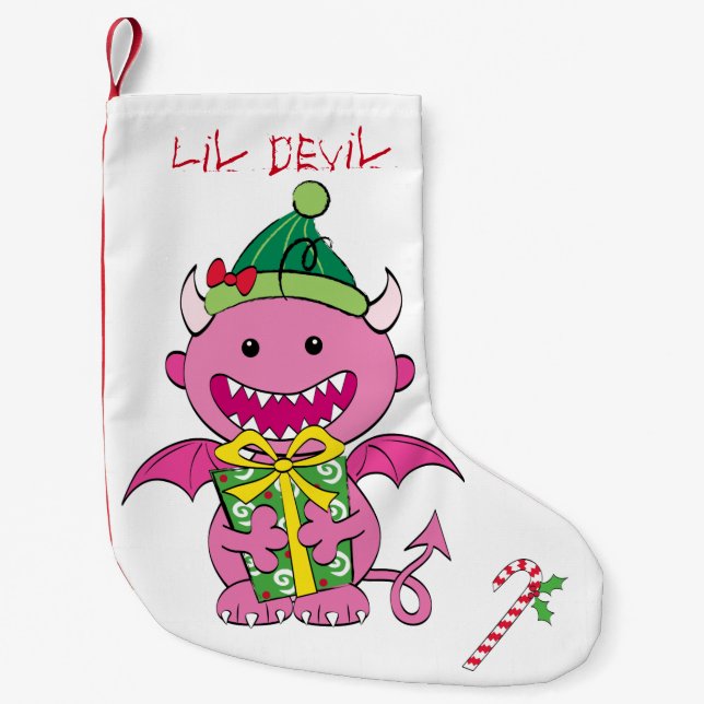 Girl Devil with present Small Christmas Stocking (Front)