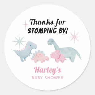 Girl Dinosaur Baby Shower Favour Classic Round Sticker