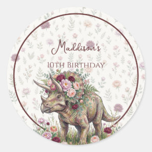 Girl Dinosaur Birthday Classic Round Sticker