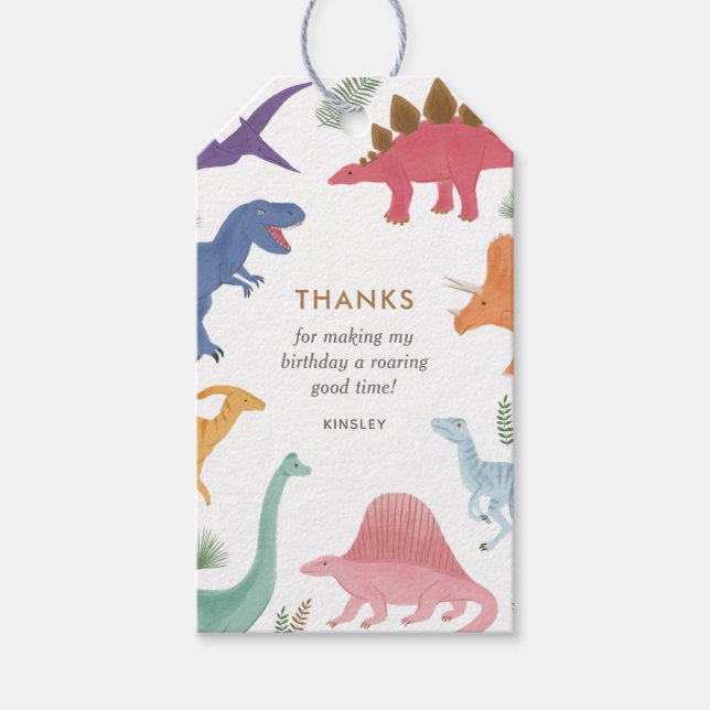 Girl Dinosaur Birthday Party Favour Tags (Front)