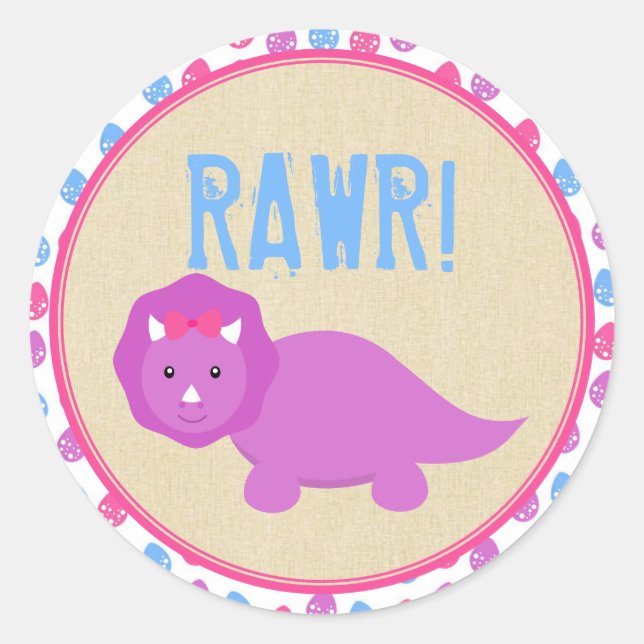 Girl Dinosaur Birthday Stickers Pink Dinosaurs (Front)
