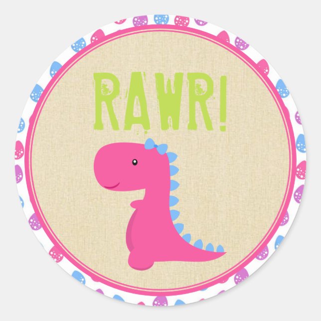 Girl Dinosaur Birthday Stickers Pink Dinosaurs (Front)