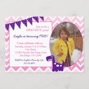 Girl Dinosaur Dino Birthday Party Invitation