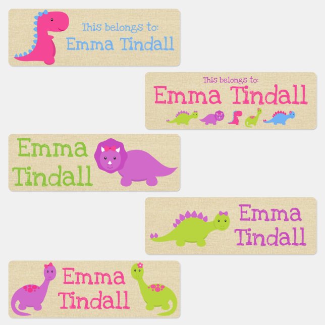 Girl Dinosaur School Labels (Group)