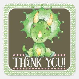 Girl Dinosaur Thank You Sticker