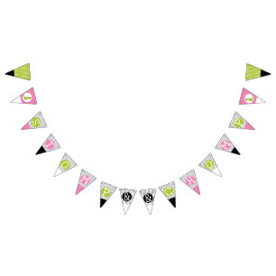 Girl Dinosaur Tutu Birthday Stomp and Chomp Pink Bunting Flags