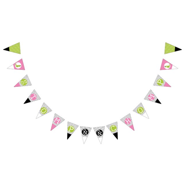 Girl Dinosaur Tutu Birthday Stomp and Chomp Pink Bunting Flags (All)