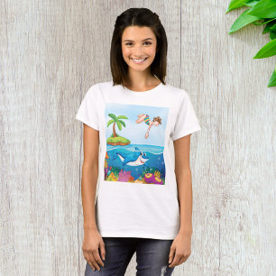 Girl Diving Into Ocean Friendly Shark Coral Reef T-Shirt