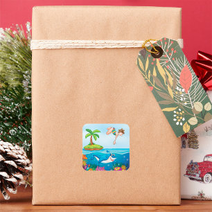 Girl Diving Into The Ocean Square Sticker