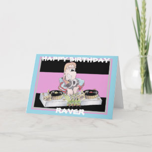 GIRL DJ cartoon birthday card