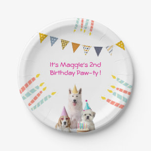 Girl Dog Birthday pink Party Invitation Paper Plate