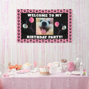 Girl Dogs Birthday Party Photo Paw Prints Banner