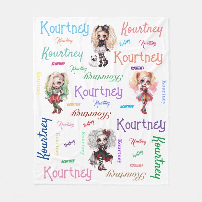 Girl Doll Spooky Halloween Theme with Name Fleece Blanket (Front)
