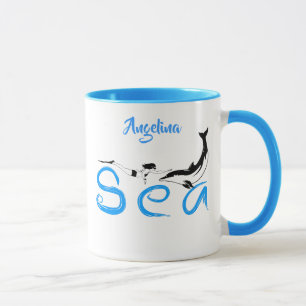 Girl, Dolphin, Sea funny elegant customizable Mug