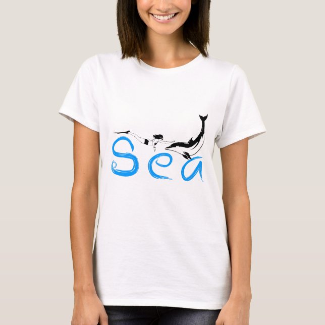 Girl, Dolphin, Sea funny elegant T-Shirt (Front)