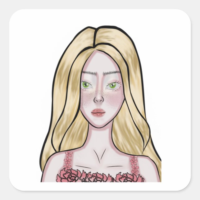 Girl Drawing Square Sticker (Front)
