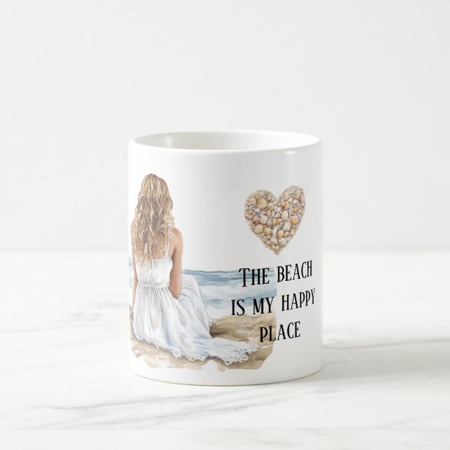 Girl Dress Beach Happy Place Sea Shell Heart Coffee Mug (Center)