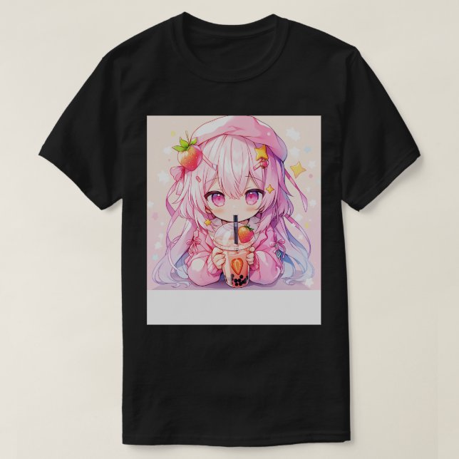 girl drink strawberry tea T-Shirt (Design Front)