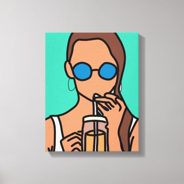 Girl drinking bubble tea modern teen canvas print (Front)