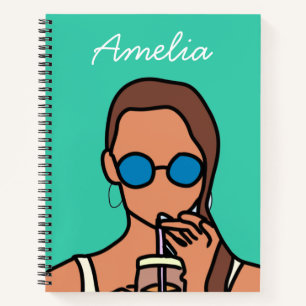 Girl drinking bubble tea modern teen notebook