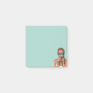 Girl drinking bubble tea modern teen post-it notes