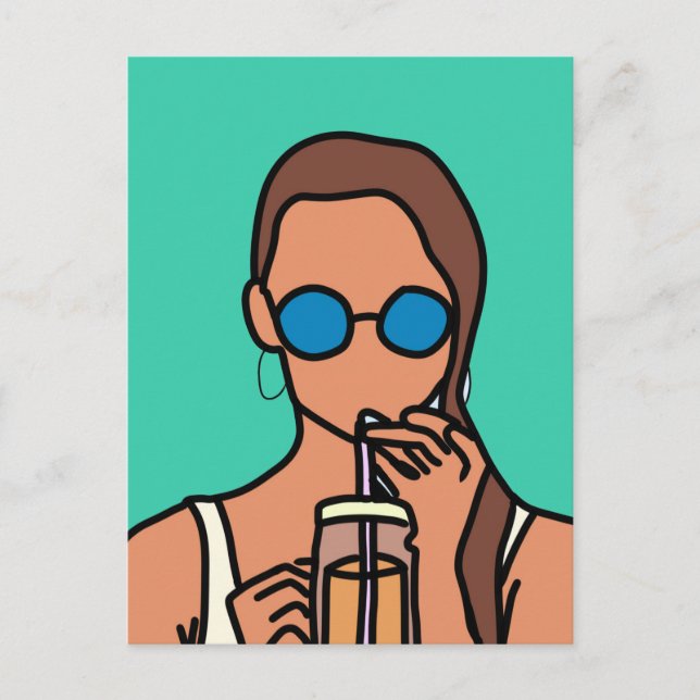 Girl drinking bubble tea modern teen postcard (Front)