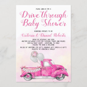Girl Drive Through Baby Shower Invitation
