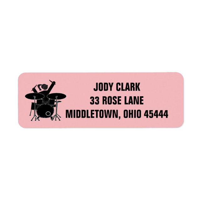 GIRL DRUMMER PERSONALIZED RETURN ADDRESS LABELS (Front)