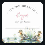 Girl Duck Baby Shower Bookplate Square Sticker<br><div class="desc">Girl baby shower bookplate sticker featuring watercolor ducks. Use the template fields to add your personalization in charcoal grey and pink over a white background. A great addition for baby's first library or use as a custom "This Book Belongs To" sticker. Pair's beautifully with my matching Bring a Book request...</div>