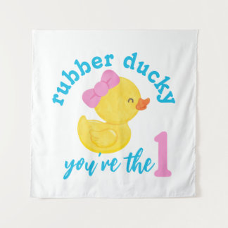 Girl Ducky You're the One First Birthday Backdrop Tapestry