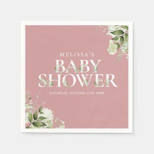 Girl Dusty Rose Greenery Foliage Baby Shower Napkin