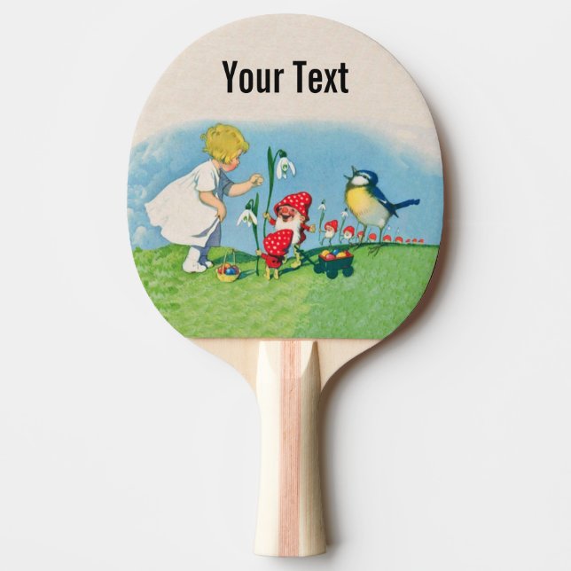 Girl Easter Lilly Gnome Elves Singing Bird Basket Ping Pong Paddle (Front)