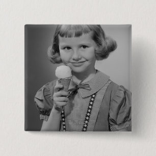 Girl Eating Ice Cream 2 Inch Square Button