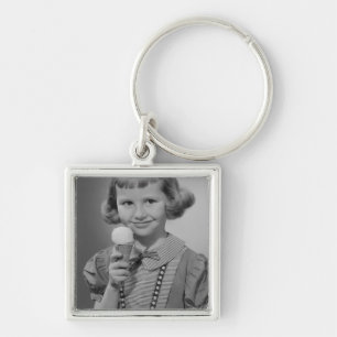 Girl Eating Ice Cream Keychain