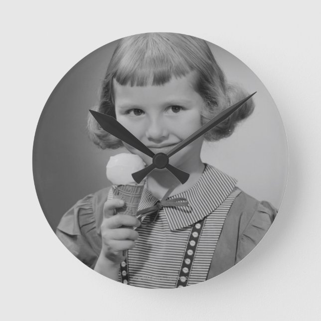 Girl Eating Ice Cream Round Clock (Front)
