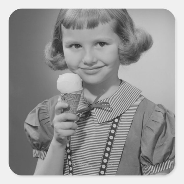 Girl Eating Ice Cream Square Sticker (Front)