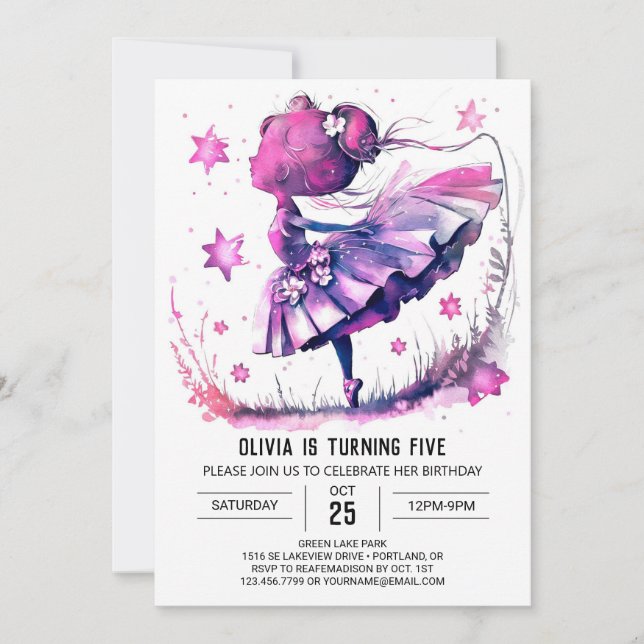 Girl Editable Ballerina Birthday Invitation (Front)