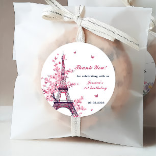 Girl Eiffel Tower Paris 1st Birthday Party Favour Tags