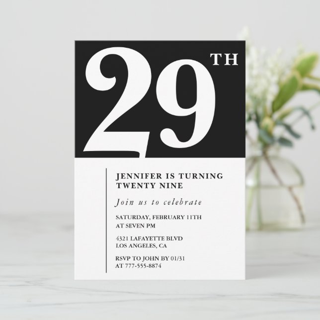 Girl Elegant 29th birthday invitation Chic Simple (Standing Front)