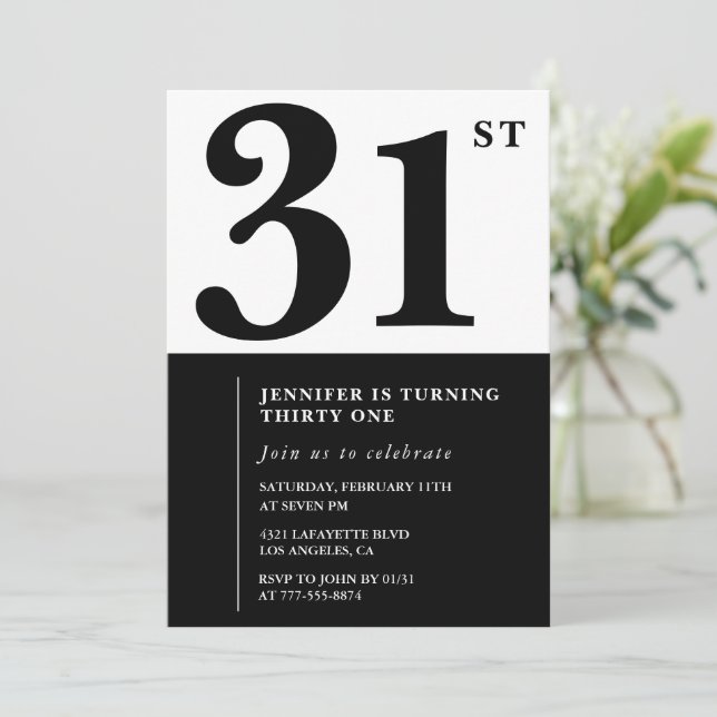 Girl Elegant 31st birthday invitation Black White  (Standing Front)