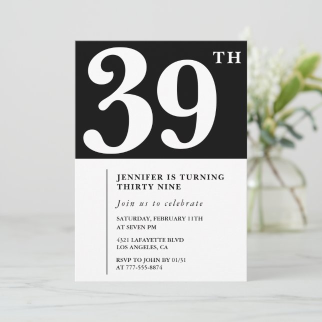 Girl Elegant 39th birthday invitation Chic Simple (Standing Front)