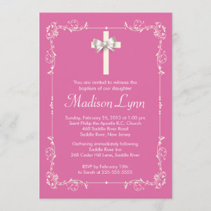 Girl Elegant Baptism   Christening Elegant Cross Invitation